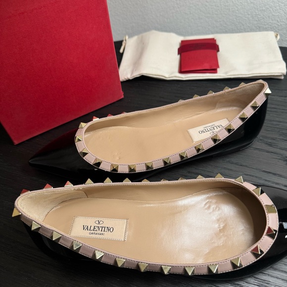 Valentino Garavani Rockstud Ballet Flats Patent Black 38 - Picture 3 of 11